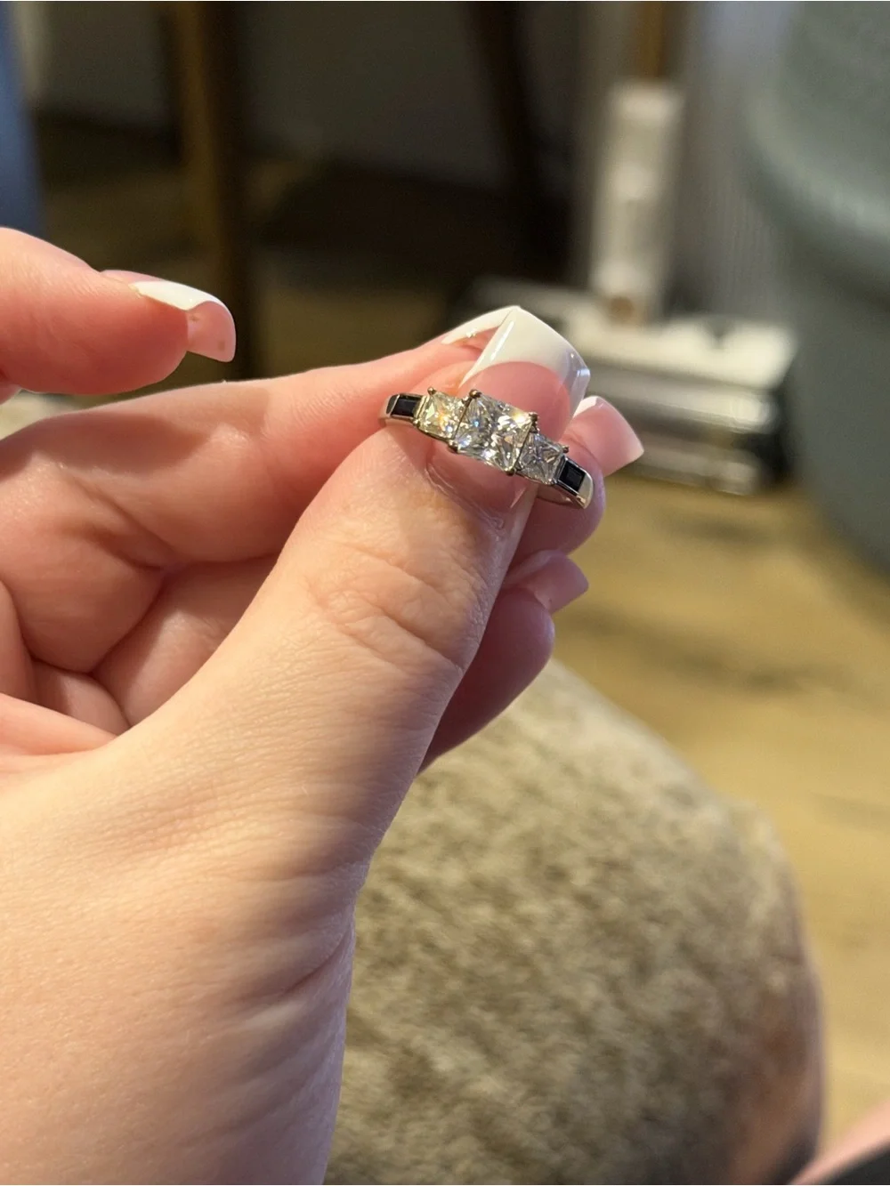 JTV Moissanite and Lab Created Sapphire Ring